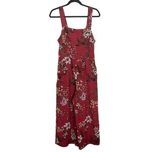 Xhilaration Red Floral Cropped Wide Leg Square Neck Jumpsuit Medium